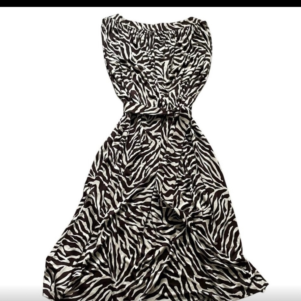 Anne Klein Zebra Print 100% silk Wrap Dress brown and white - Size S